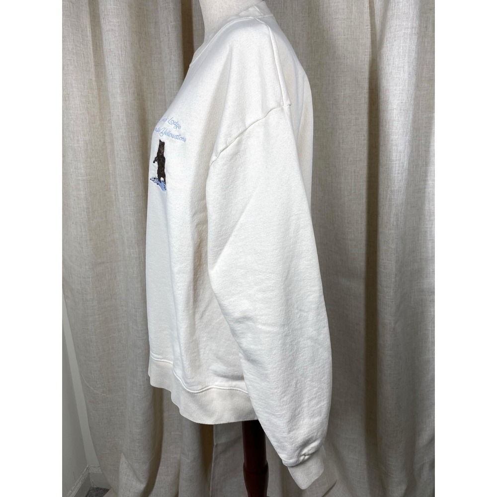 John Galt Erica Snow Lodge Greater Yellowstone Bear Sweatshirt Cream Cotton Sz M - Picture 3 of 9